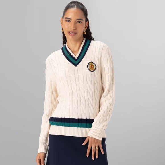 Houston White Sweaters - Houston White x Target Cream Cable Knit Cricket/Tennis Sweater Size Medium